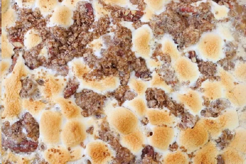 Sweet Potato Casserole With Marshmallows and Streusel Topping