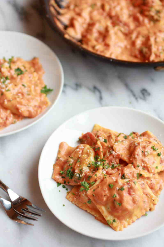 Brown Butter Lobster Ravioli with Tomato Cream Sauce