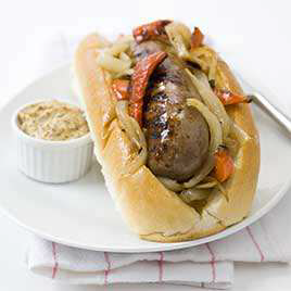 Gas-Grilled Bratwurst with Sauerkraut and Apples