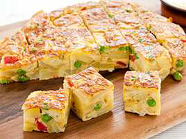 Spanish Tortilla with Roasted Red Peppers and Peas