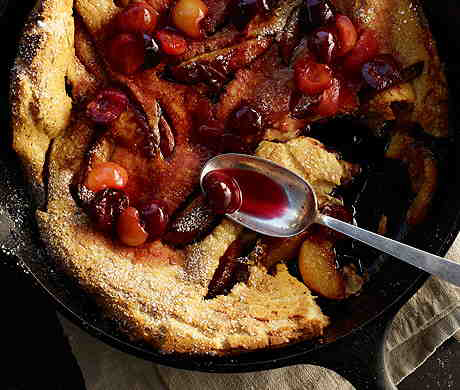 Peach Dutch Baby Pancake with Cherry Compote