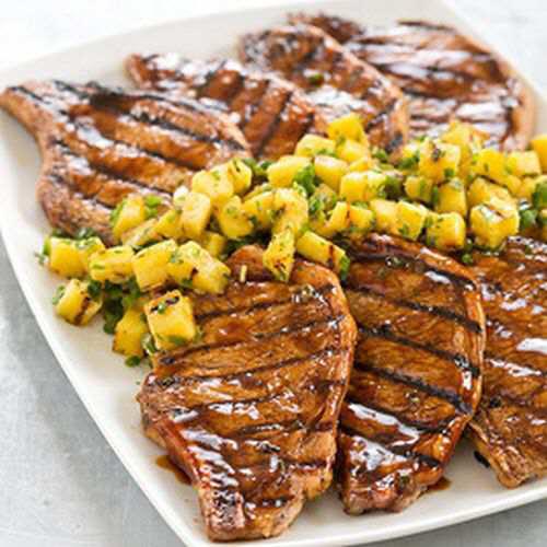 Grilled Hoisin-Glazed Pork Chops with Pineapple Salsa