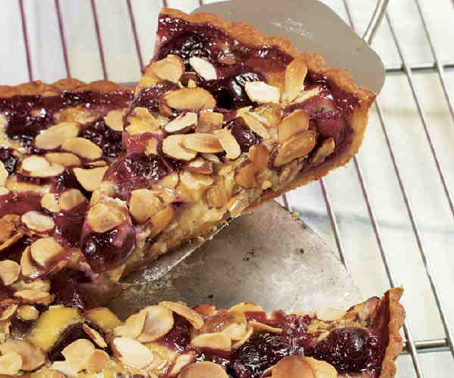 Cherry Custard Tart with Sliced Almonds