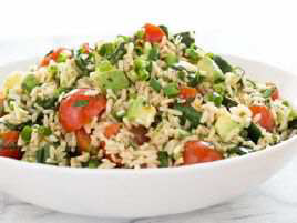 Brown Rice Salad with Jalapenos, Tomatoes, and Avocado