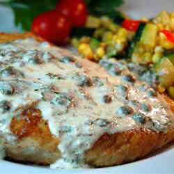 Halibut Steak Pan Fried with Light Green Sauce