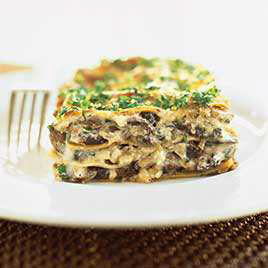 Mushroom Lasagna with Goat Cheese, Broccoli Rabe, and Sun-Dried Tomatoes