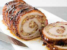 Grilled Pork Loin with Apple-Cherry Filling on a Charcoal Grill