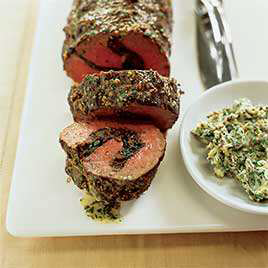 Roast Beef Tenderloin with Dried Fruit and Nut Stuffing