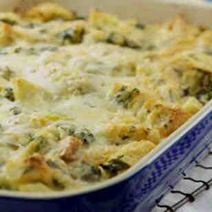 Arugula & Chicken Sausage Bread Pudding