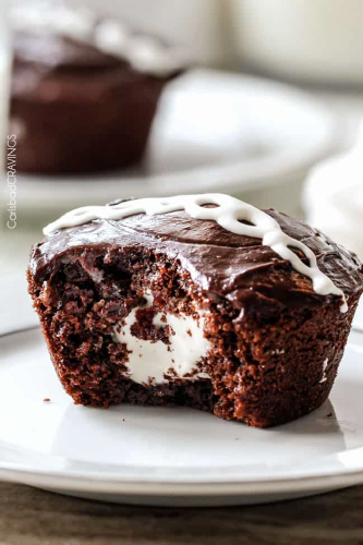 the BEST homemade Ding Dong Cupcakes