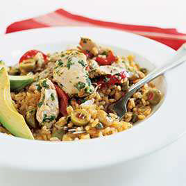 Latino-Style Chicken and Rice with Bacon and Roasted Red Peppers