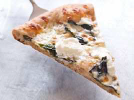 Thin-Crust Whole-Wheat Pizza with Garlic Oil, Three Cheeses, and Basil