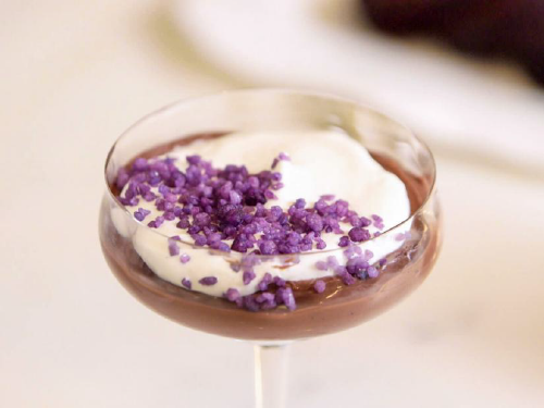 Chocolate Rum Pudding with Candied Violets from Ina Garten