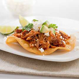 Spicy Mexican Shredded Pork Tostadas (Tinga) with Homemade Chorizo