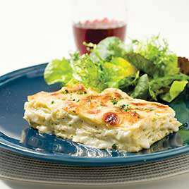 Four-Cheese Lasagna with Artichokes and Prosciutto