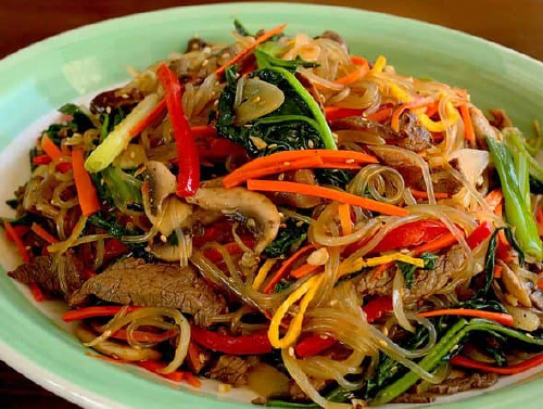 Japchae (Rice noodles stir fried with vegetables)