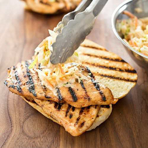 Southeast Asian Grilled Chicken Sandwiches with Spicy Slaw