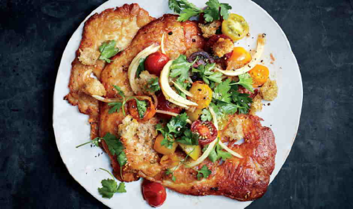 Crispy Chicken Cutlets with Cherry Tomato Panzanella