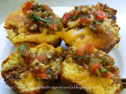 Jalapeno Corn Bread Muffins Stuffed with Spicy Pulled Pork