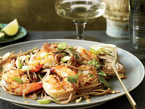Soba Noodles with Grilled Shrimp and Cilantro Recipe - Su-Mei Yu | Food & Wine