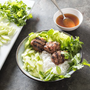 Vietnamese Grilled Pork Patties with Rice Noodles and Salad (Bun Cha) for Two