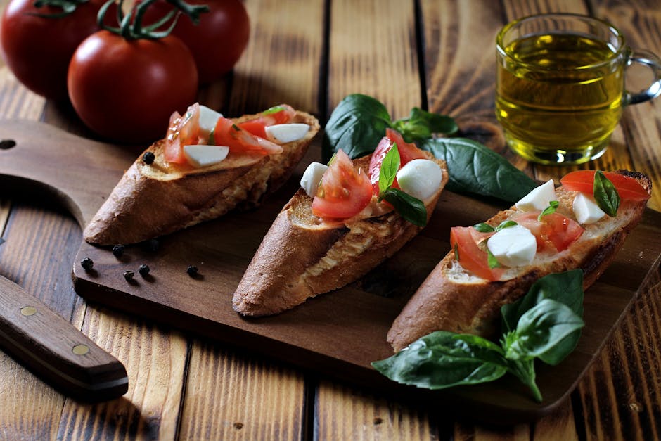 Bruschetta with Black Olive Pesto, Ricotta and Basil