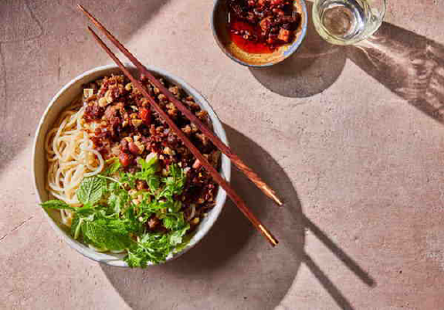 Rice Noodles With Spicy Pork and Herbs