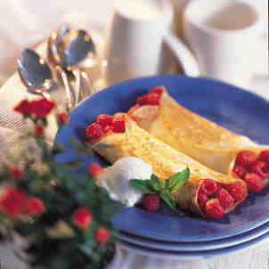 Lemon Crepes with Strawberries, Jam and Mascarpone