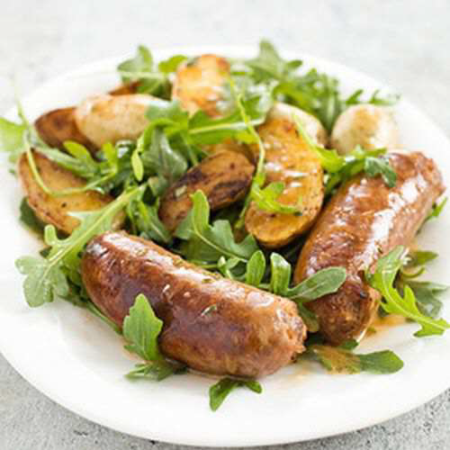 Skillet Sausage and Potatoes with Arugula