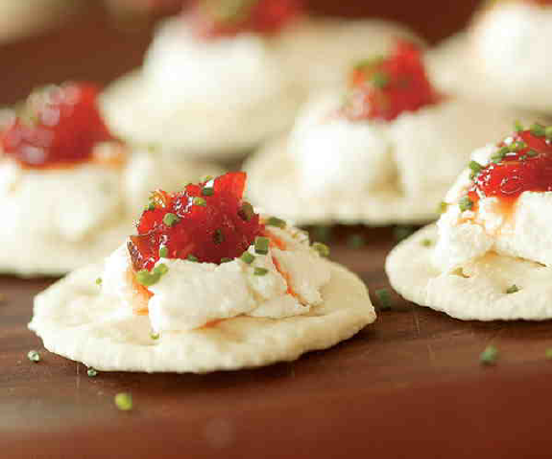Goat Cheese Crackers with Hot Pepper Jelly