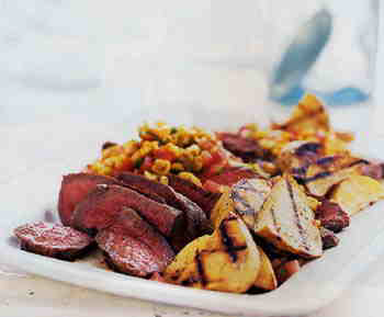 Sliced Steak with Roasted-Corn Salsa