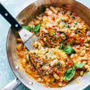 Garlic Basil Barramundi Skillet with Tomato Butter Sauce Recipe - Pinch of Yum
