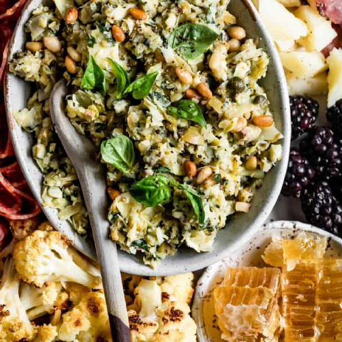 Basil Artichoke Tapenade with Pine Nuts