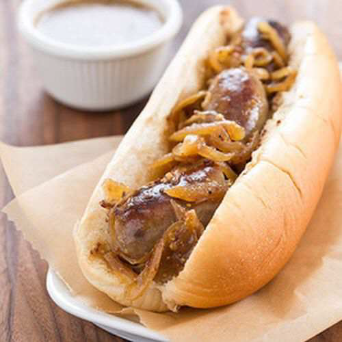 Game-Day Beer Brats with Onion and Mustard