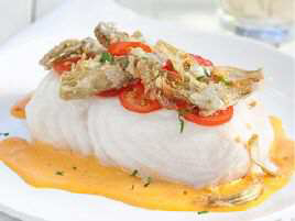 Poached Fish Fillets with Sherry-Tomato Vinaigrette