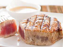 Charcoal-Grilled Tuna Steaks with Red Wine Vinegar and Mustard Vinaigrette
