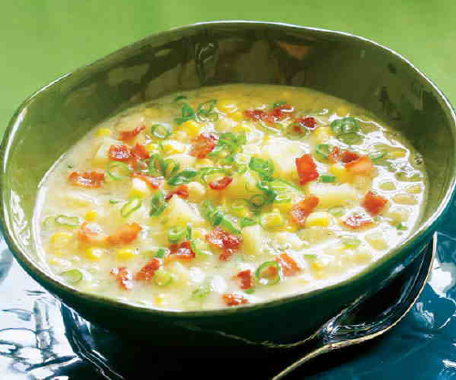 Summer Corn Chowder with Scallions, Bacon & Potatoes