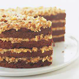 German Chocolate Cake with Coffee, Cashew, and Coconut Filling