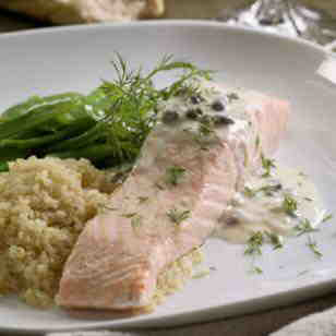 Poached Salmon with Creamy Piccata Sauce
